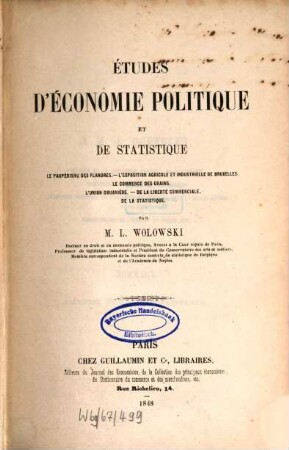 Études d'économie politique et de statistique