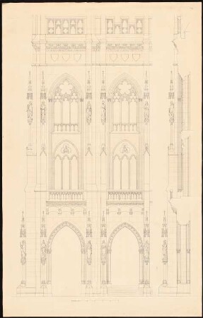 Rathaus, Hamburg: Fassadendetail: Aufriss, Querschnitt