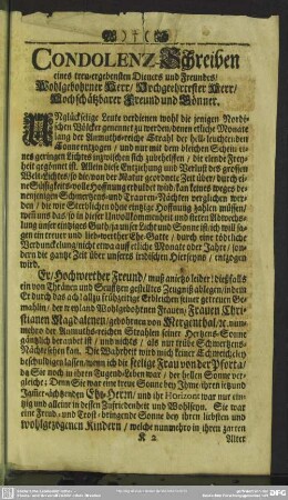Condolenz-Schreiben eines treu-ergebenen Dieners und Freundes