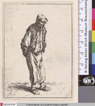 [Bauer mit den Händen auf dem Rücken; Peasant with his hands behind his back; Gueux debout, les mains derrière le dos]