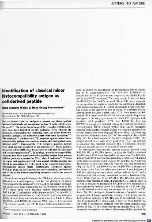 Identification of classical minor histocompatibility antigen as cell-derived peptide