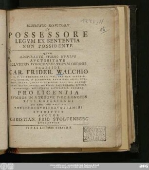 Dissertatio Inavgvralis De Possessore Legvm Ex Sententia Non Possidente