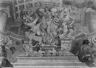 Detail des Deckenfreskos: Wappen mit mährischem Adler