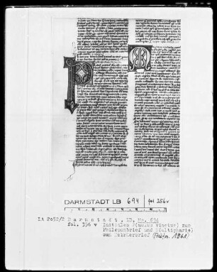 Biblia sacra mit einem altlateinischen Judith-Text — Initialen P(aulus vinctus) und M(ultipharie), Folio 356verso