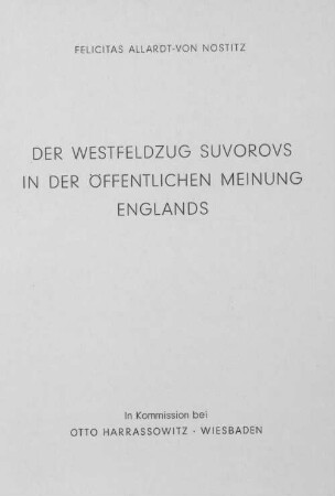 Der Westfeldzug Suvorovs in der öffentlichen Meinung Englands