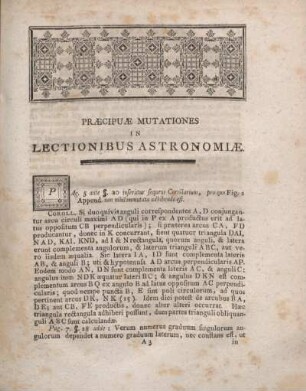 Praecipuae Mutationes in lectionibus Astronomiae.
