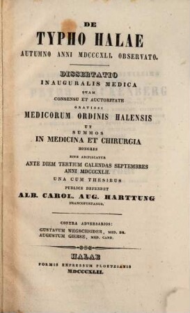 De typho Halae autumno anni MDCCCXLI observato : dissertatio inauguralis medica