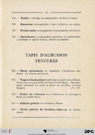 Tapis D'aubusson Tentures (Nr. 122-130)