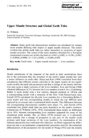 Upper mantle structure and global earth tides