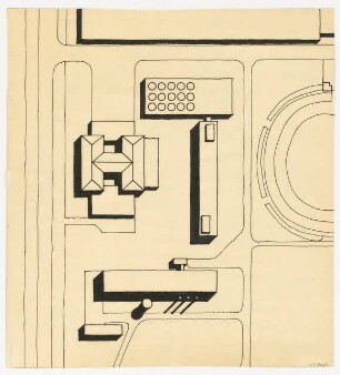 Hochschulbibliothek, Karlsruhe Neubau: Vorprojekt: Erweiterung der Mensa und Neubau Hochschulbibliothek. Lageplan, 1:1000