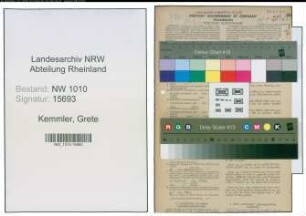 Entnazifizierung Grete Kemmler , geb. 20.09.1908 (Buchhalterin)