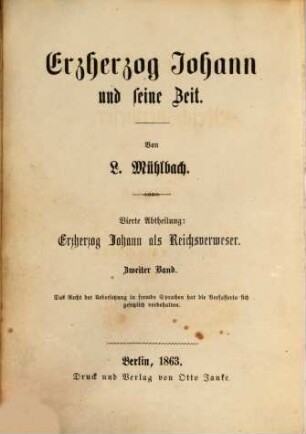 Erzherzog Johann und seine Zeit, 4,2. Erzherzog Johann als Reichsverweser ; 2
