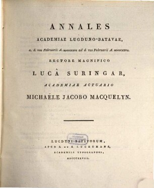 Annales Academiae Lugduno-Batavae. 1826/27 = T. 11. 1828