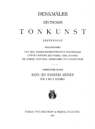 Werke. 2. Messen : für 4-8 Stimmen / hrsg. von Joseph Auer. - 1902. - XIV, 140 S.