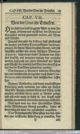 Cap. VII. Von der Diaet im Trincken