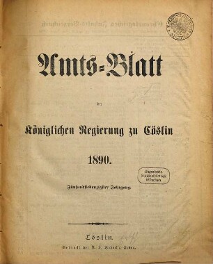Amts-Blatt der preußischen Regierung zu Köslin. 1890 = Jg. 75
