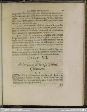 Caput VII. De Autoribus & Scriptoribus Chimicis
