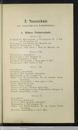 F. Verzeichnis der eingeführten Schulbücher