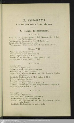 F. Verzeichnis der eingeführten Schulbücher