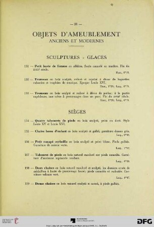 Objets d‘Ameublement anciens et modernes (Nr. 151-171)
