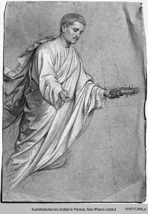 Figurenstudie und Handstudien für das Fresko "Die heilige Katharina von Siena wählt aus zwei ihr von Christus angebotenen Kronen die Dornenkrone"