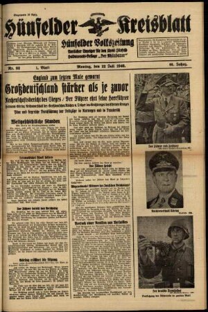Erste Ausgabe vom Montag, den 22. Juli 1940.