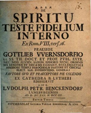De spiritu, teste fidelium interno, ex Rom. VIII, 16.