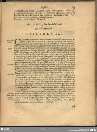Ad eundem, De laudabili otio & vituperabili. Epistola XXI.