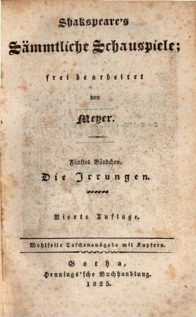 Shakspeare's Sämmtliche Schauspiele, 5. Die Irrungen