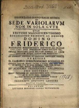 Dissertatio Inavgvralis Medica De Sede Variolarvm Non In Sola Cvte