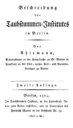 Beschreibung des Taubstummen-Institutes in Berlin