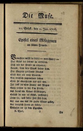 11. Stück, den 1. Jun. 1776. - 15. Stück, den 29. Jun. 1776.