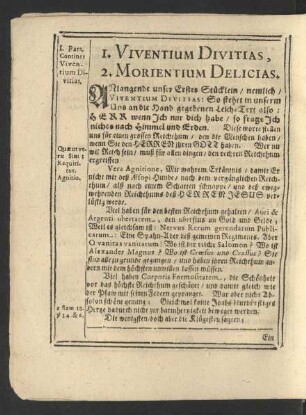 I. Pars. Continet Viventium Divitias