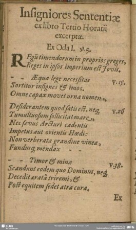 Insigniores Sententiae ex libro Tertio Horatii excerptae