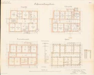 Hafenverwaltungsgebäude, Emden: Grundrisse Fundamente, KG, EG 1:100