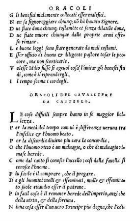 Oracoli Del Cavalliere Da Castello.