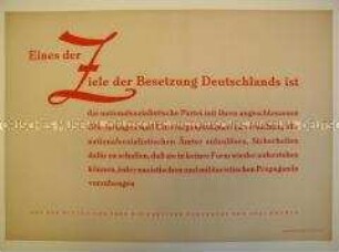 Maueranschlag mit Zitat aus der Erklärung der Alliierten zur Potsdamer Konferenz: Über die Zerschlagung der NSDAP