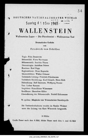 Wallenstein [Wallensteins Lager; Die Piccolomini; Wallensteins Tod]