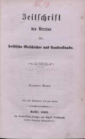 9: Zeitschrift des Vereins für Hessische Geschichte und Landeskunde