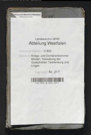 Revision und Verpachtung der Domänen in der Grafschaft Tecklenburg