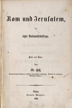 Rom und Jerusalem, die letzte Nationalitätsfrage : Briefe und Noten