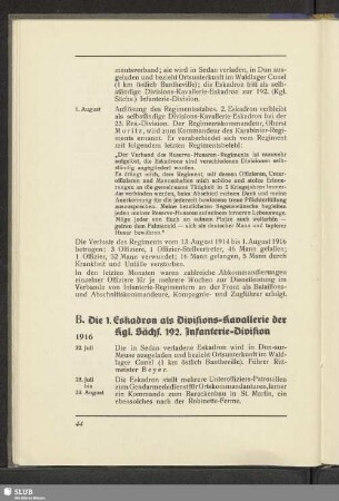 B. Die 1. Eskadron als Divisions-Kavallerie der Kgl. Sächs. 192. Infanterie-Division