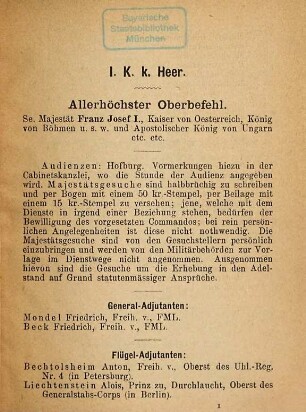 Dislocation und Eintheilung des k. k. Heeres, der k. k. Kriegsmarine, der k. k. Landwehr und der königlich ungarischen Landwehr