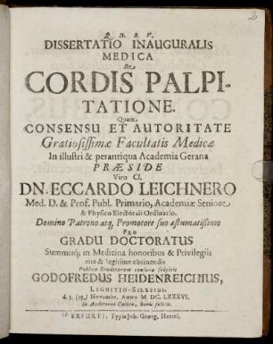Dissertatio Inauguralis Medica De Cordis Palpitatione
