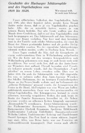 Geschichte der Harburger Schützengilde und des Vogelschießens von 1818 bis 1928.