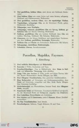 Porzellan, Majolika, Fayence: I. Abteilung (Nr. 72-123)
