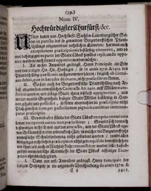 Num. IV. Hochwürdigster Churfürst/ &c.