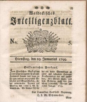 No. 5, Dienstag, den 29. Januarius 1799