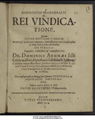 Disputatio Inauguralis De Rei Vindicatione