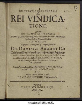 Disputatio Inauguralis De Rei Vindicatione